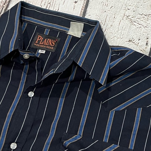 Vintage Plains Striped Black Western Pearl Snap Rockabilly Rancher Shirt - Picture 4 of 5